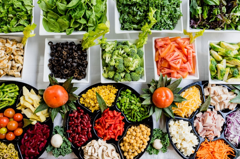 Bowls of prepared vegetables